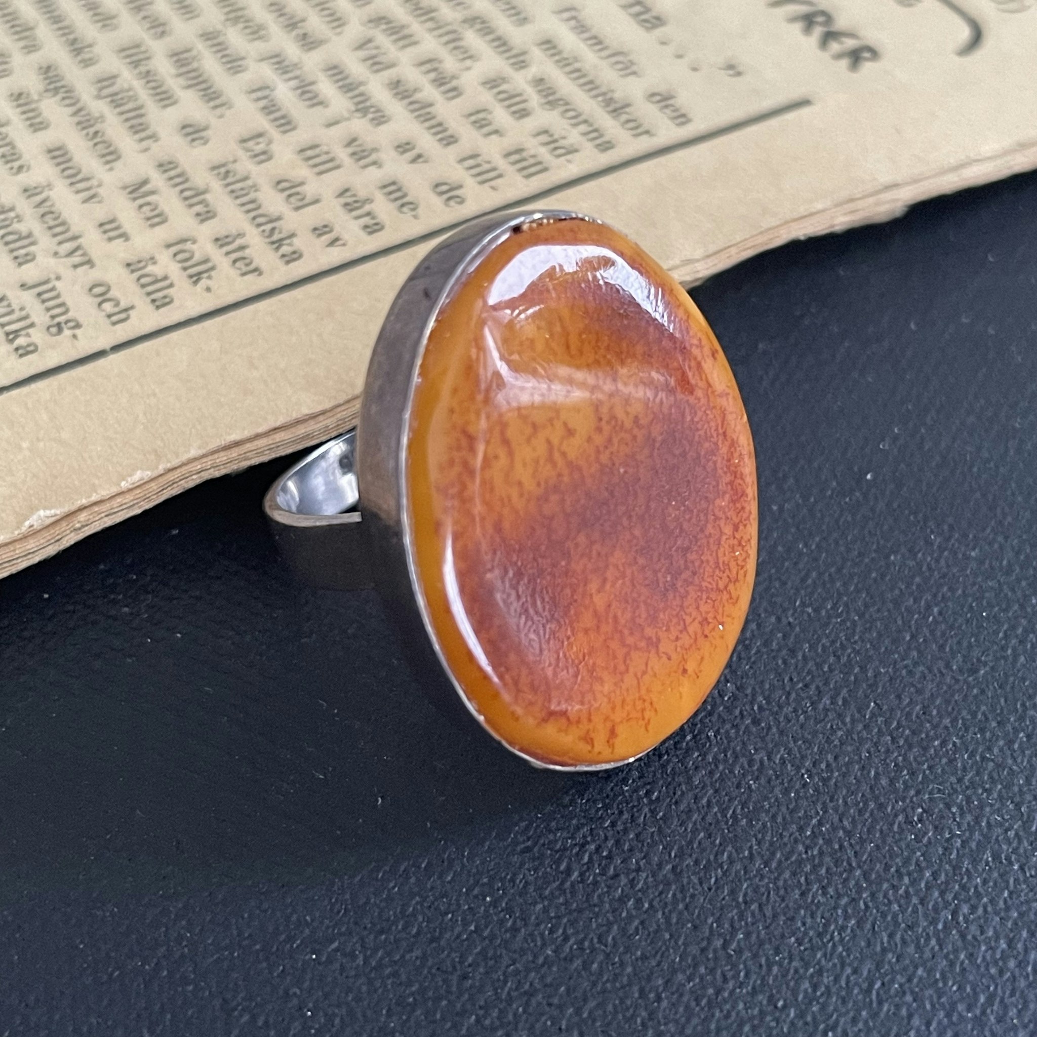 Vintage natural amber ring Danish design sterling silver #1751