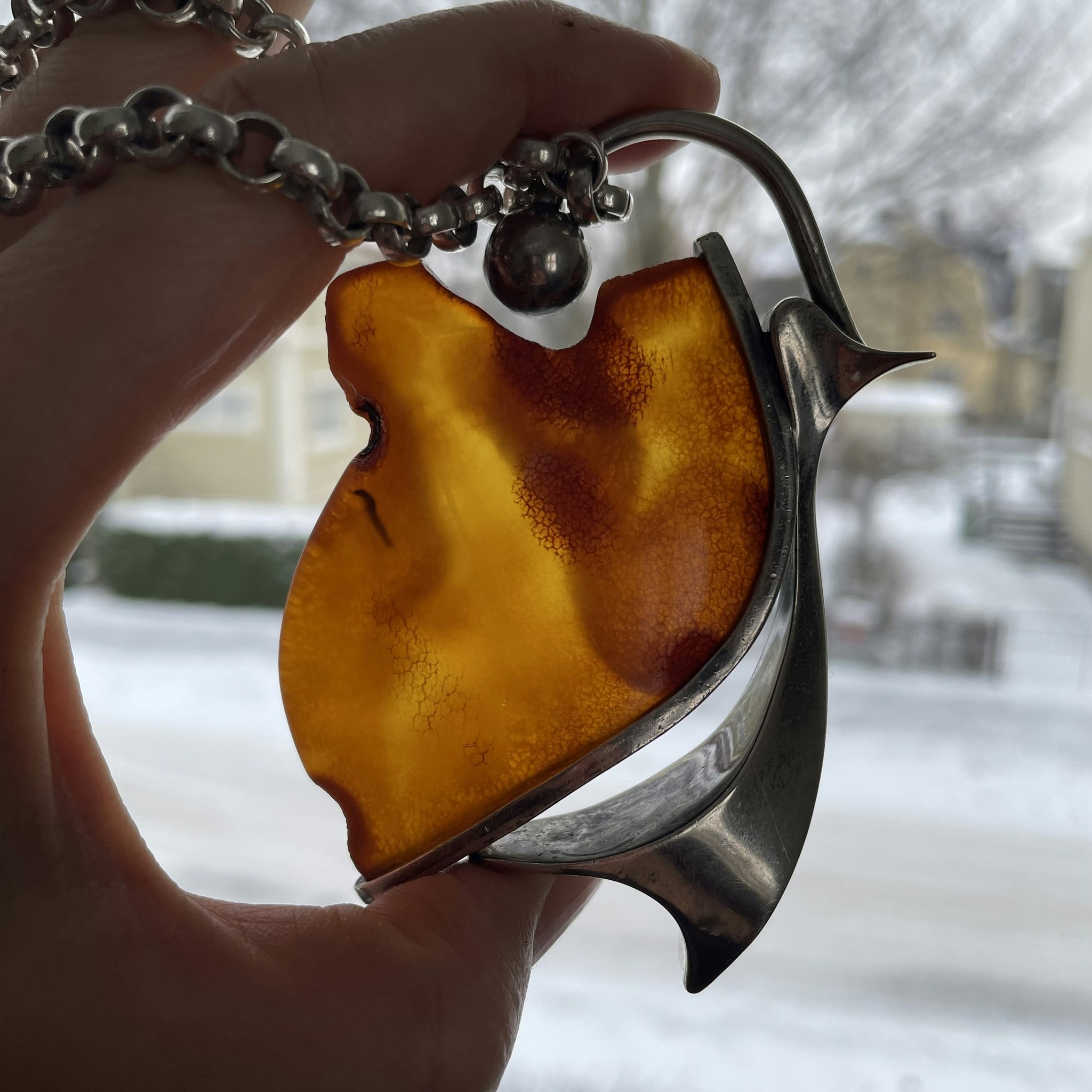 Natural amber pendant with silver Baltic amber Scandinavian design 56g #1757