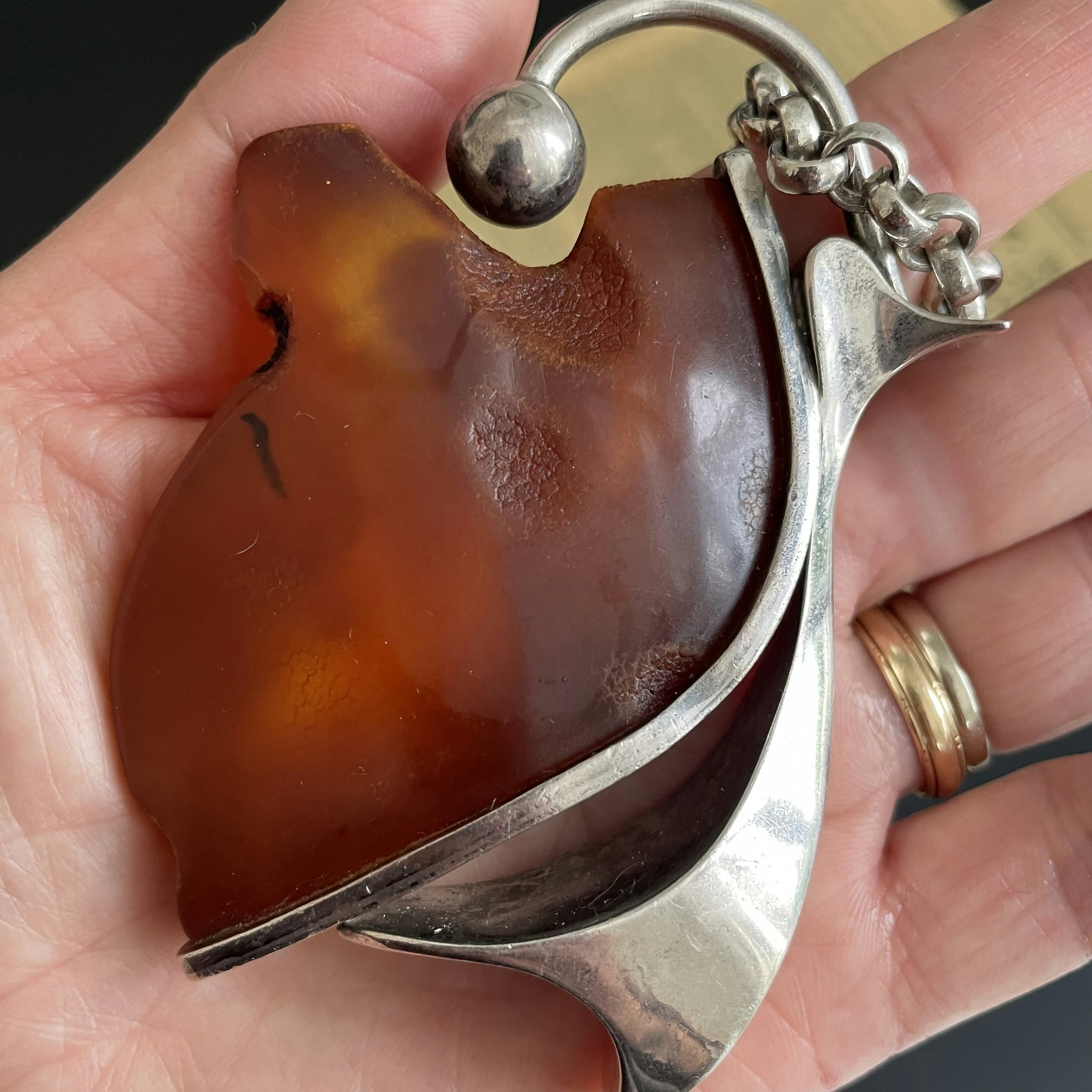 Natural amber pendant with silver Baltic amber Scandinavian design 56g #1757