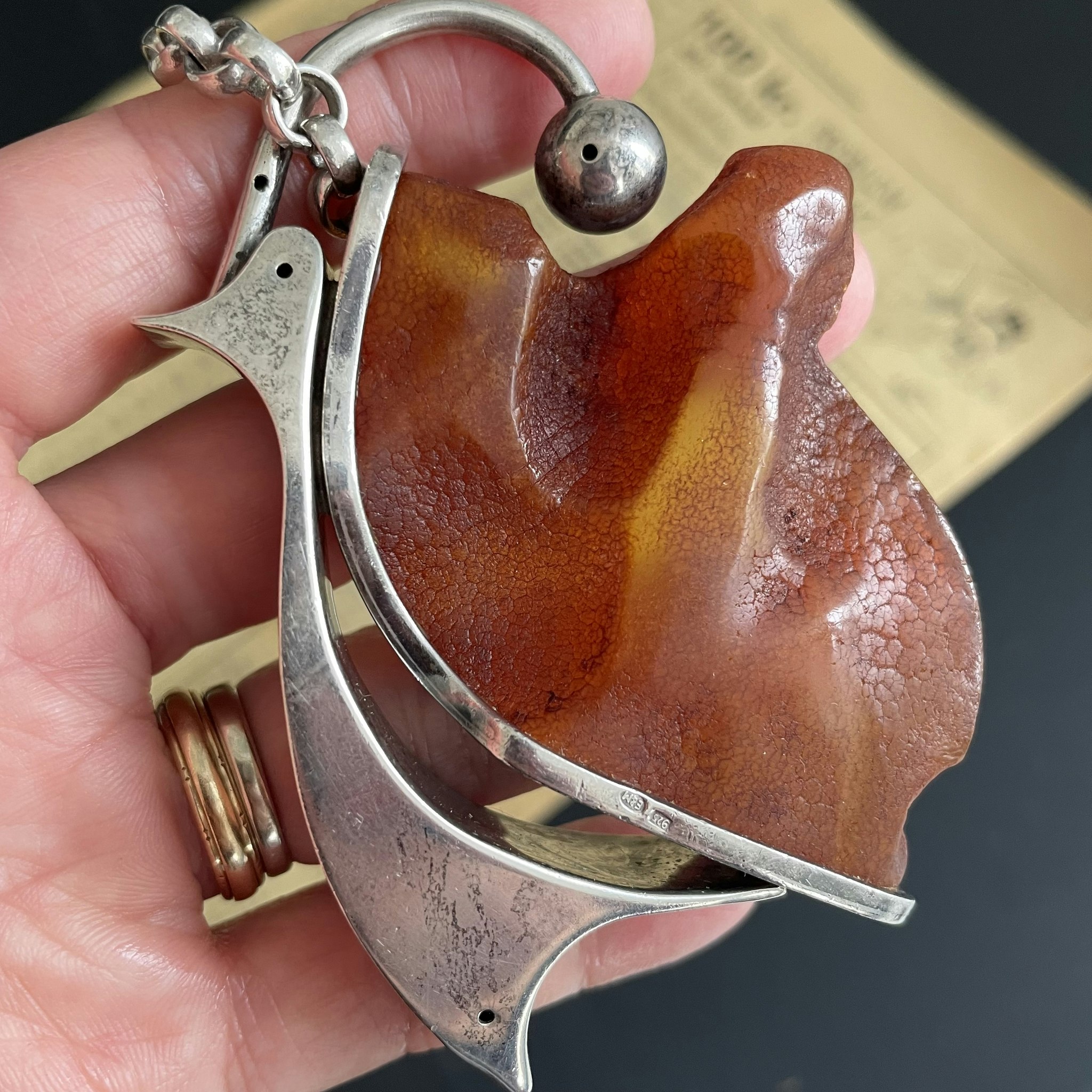 Natural amber pendant with silver Baltic amber Scandinavian design 56g #1757