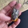 Natural amber pendant with silver egg yolk hand carved flower 37g #1758