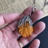 Natural amber pendant with silver egg yolk hand carved flower 37g #1758