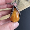 Natural amber pendant with silver egg yolk hand carved flower 37g #1758