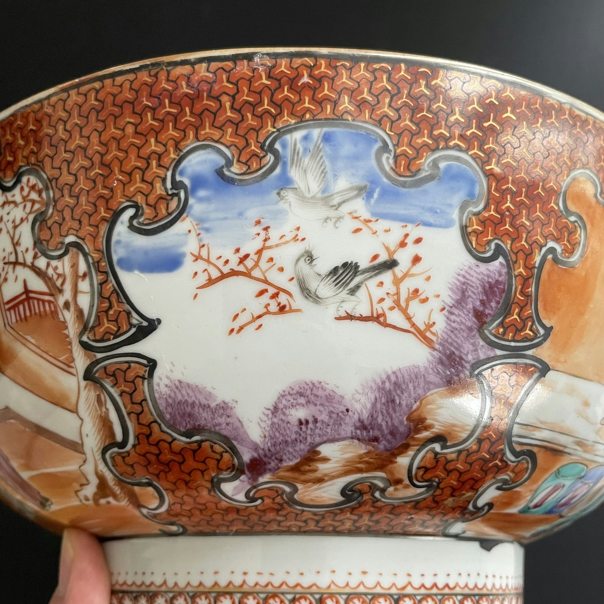 Chinese Antique rose mandarin punch bowl 18th century Qian Long period #1760