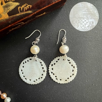 Unique earrings Chinese antique mother of pearl gaming counters chips tokens