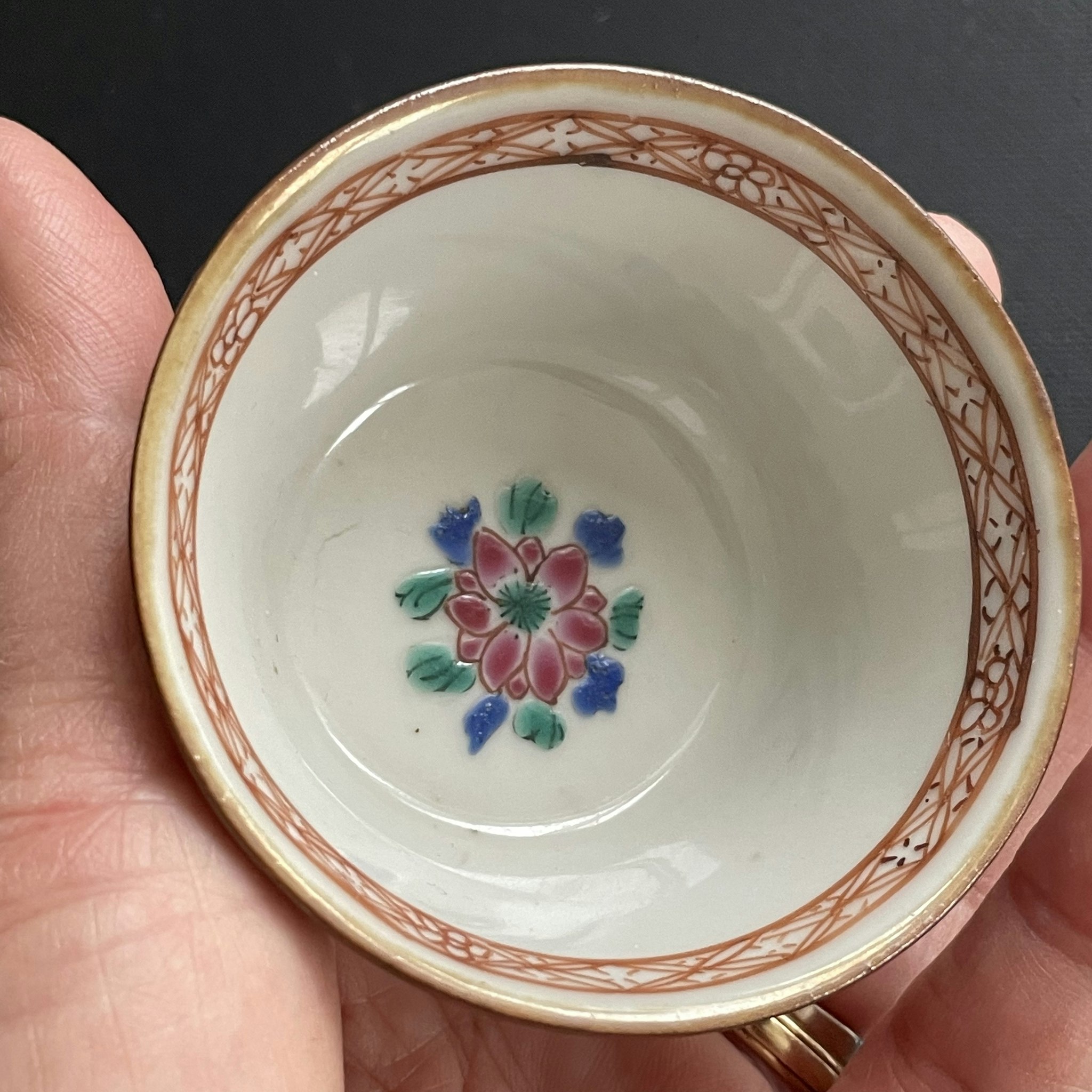 Chinese Antique Porcelain teacup + saucer, Batavia Brown, Yongzheng, 18c #1772