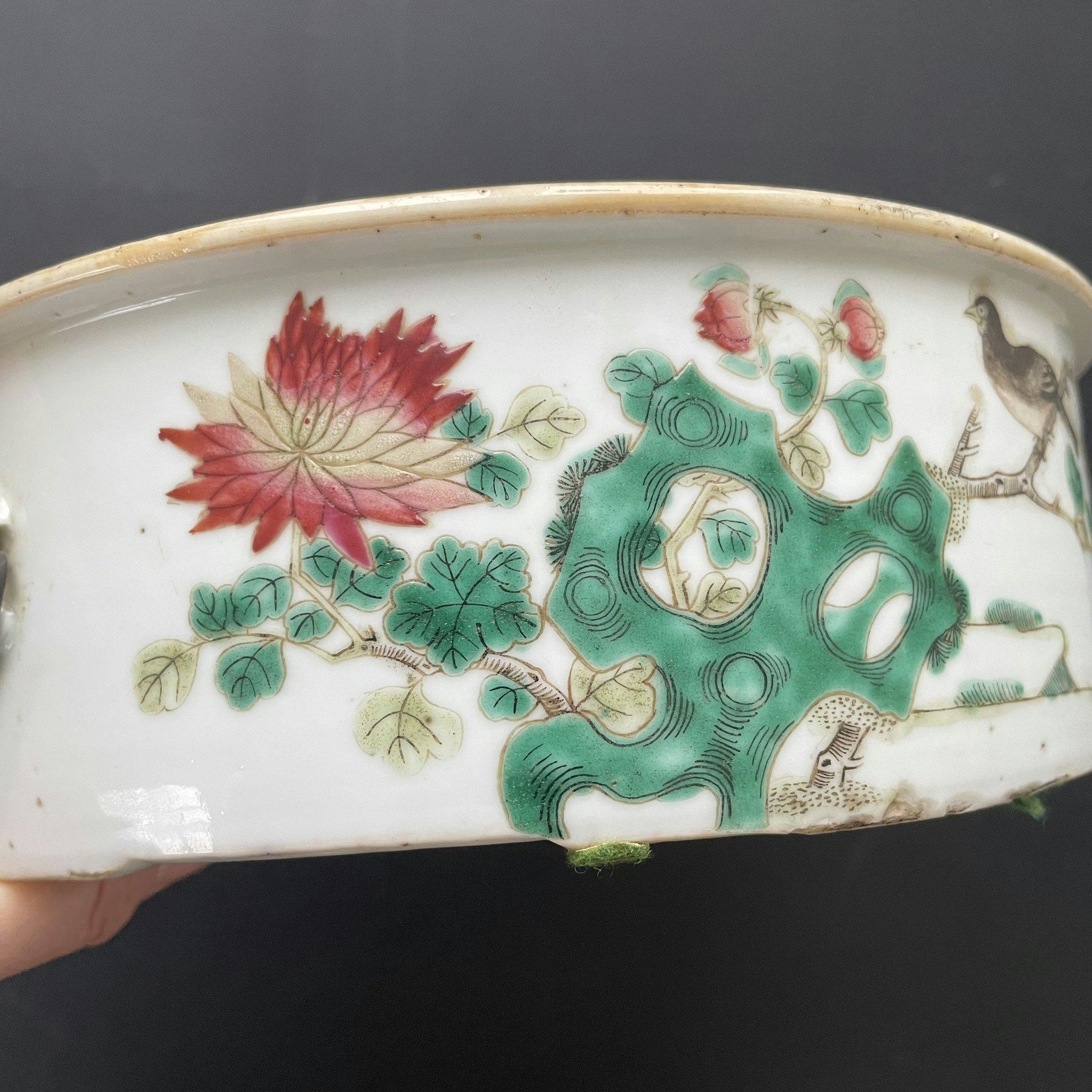 Large Chinese Antique porcelain Famille Rose bowl With Lid, Late Qing #1735