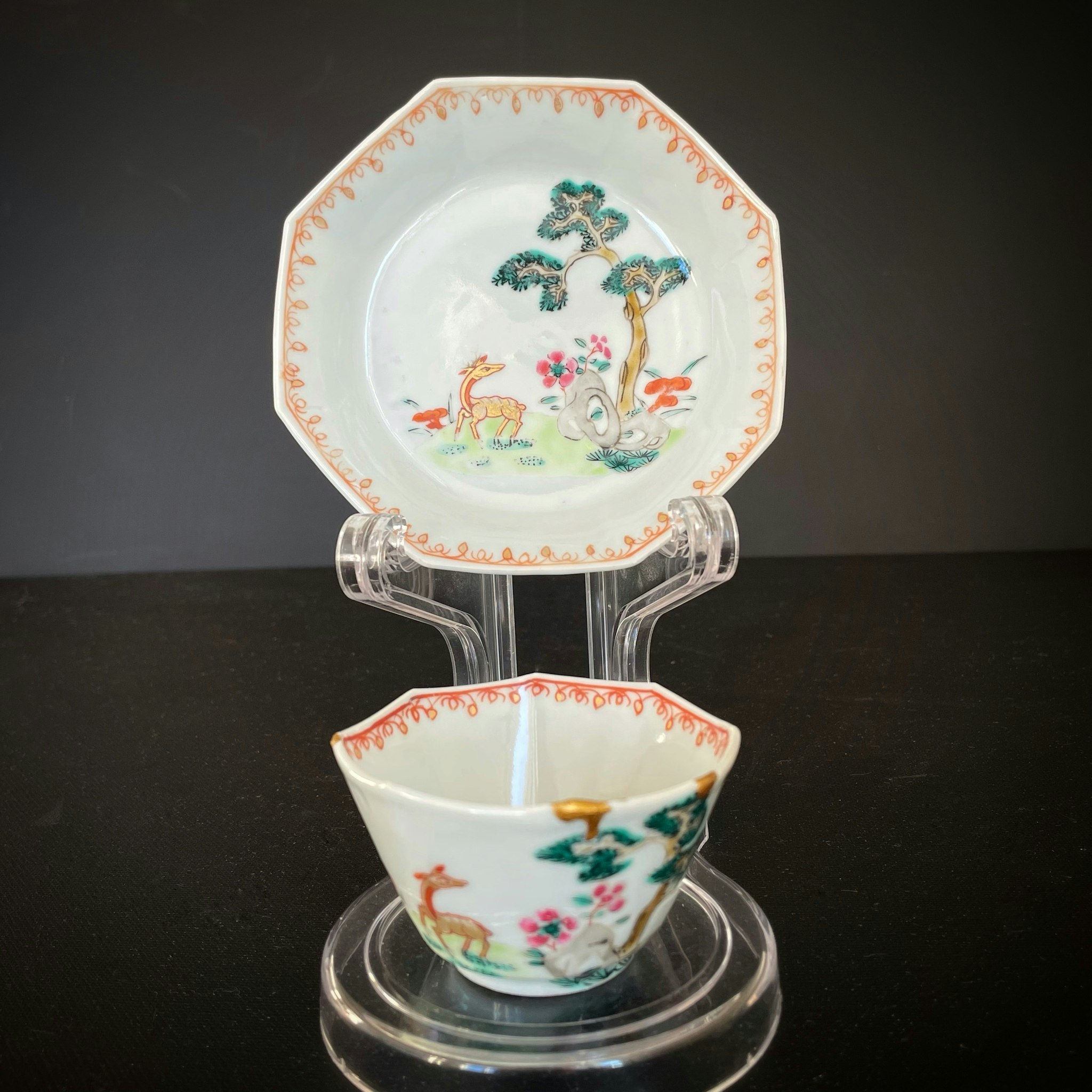 Chinese Antique Porcelain teacup + saucer, Yongzheng / Qianlong 18c #1779