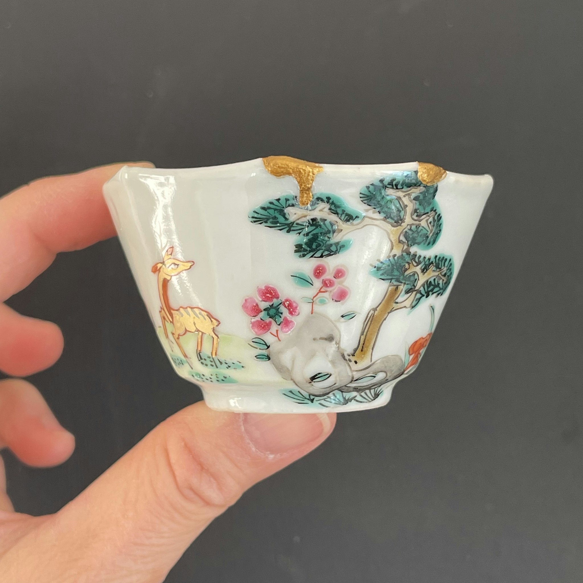 Chinese Antique Porcelain teacup + saucer, Yongzheng / Qianlong 18c #1779