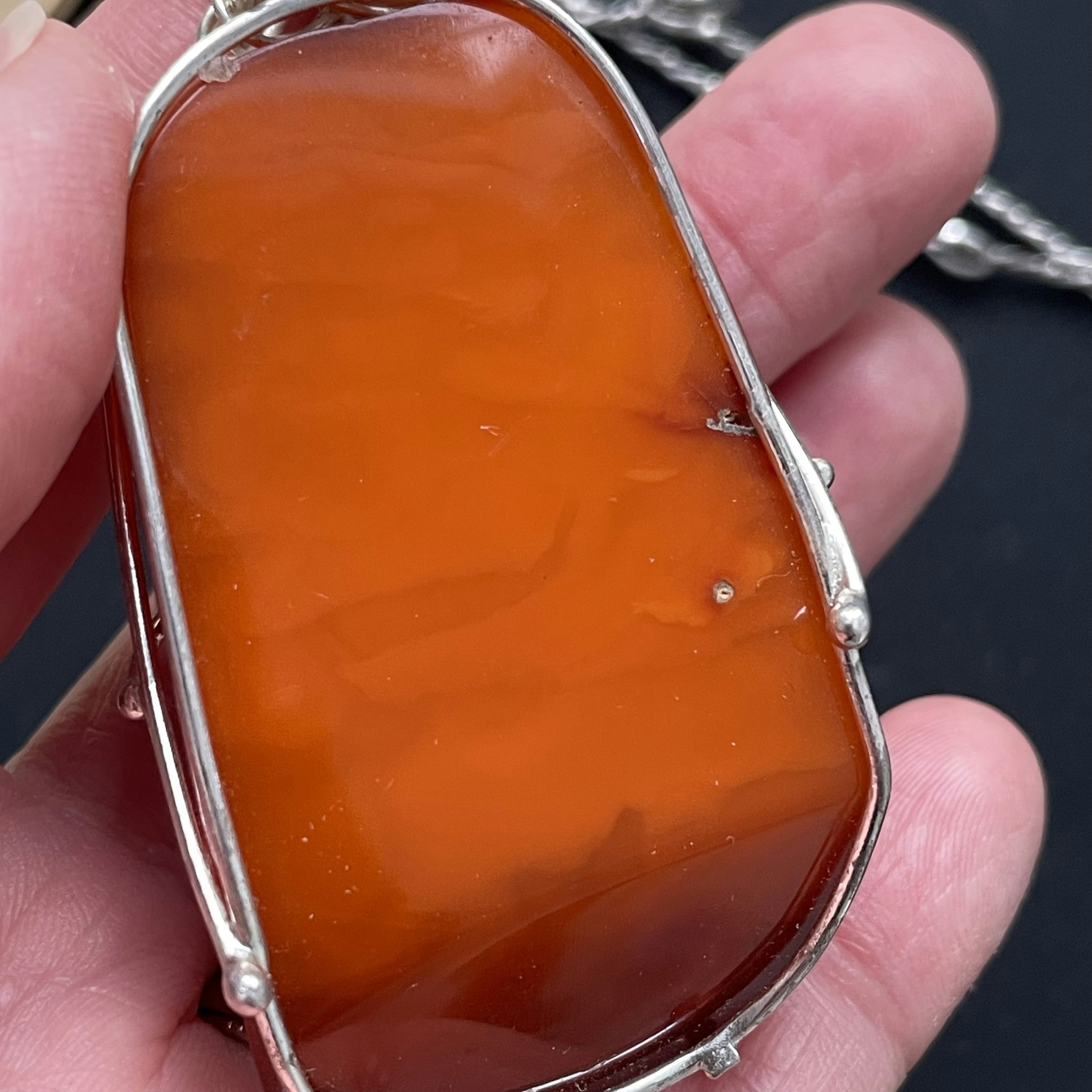 Vintage natural amber pendant with handmade silver Baltic egg yolk 39.55g #1788