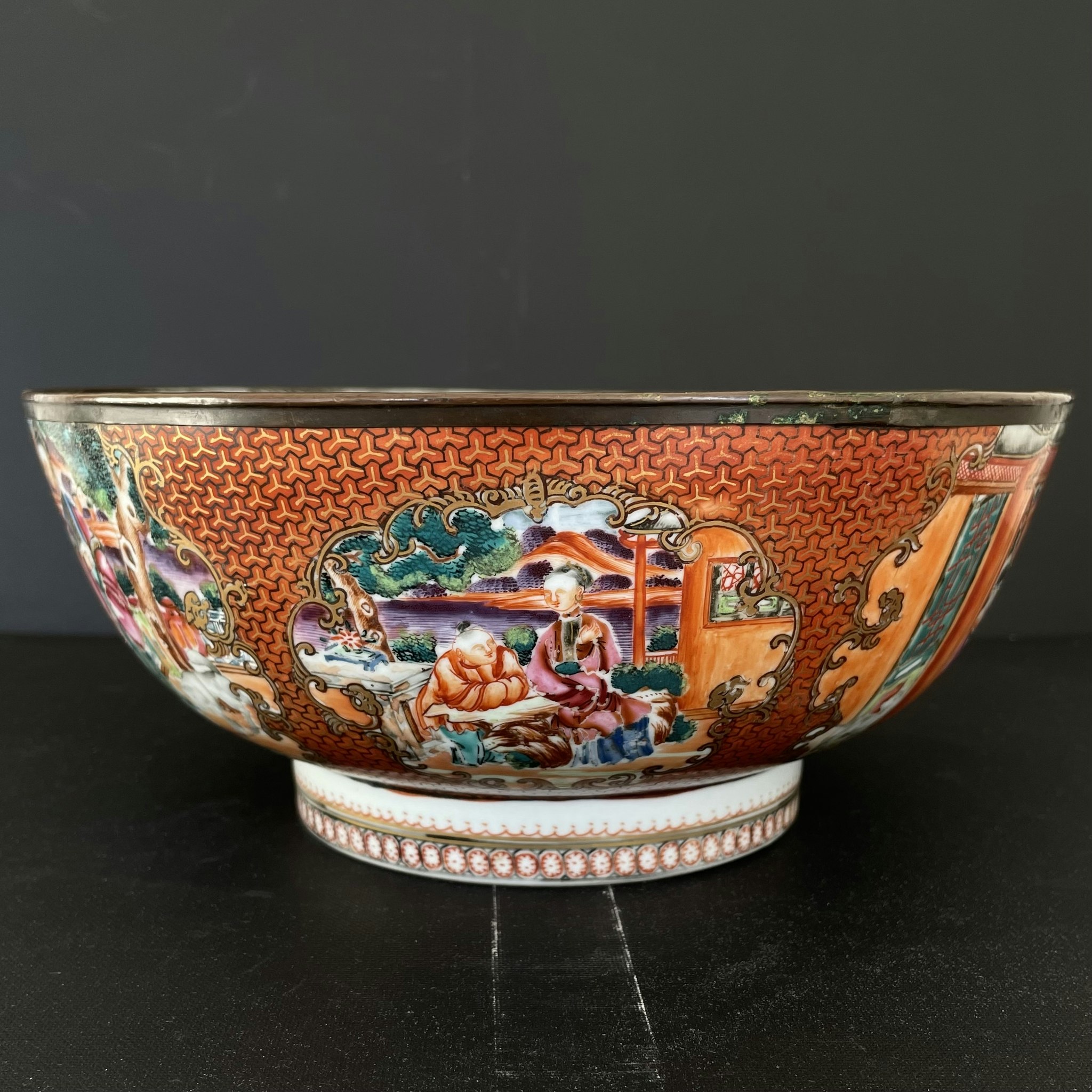 Chinese Antique rose mandarin punch bowl 18th century #1588