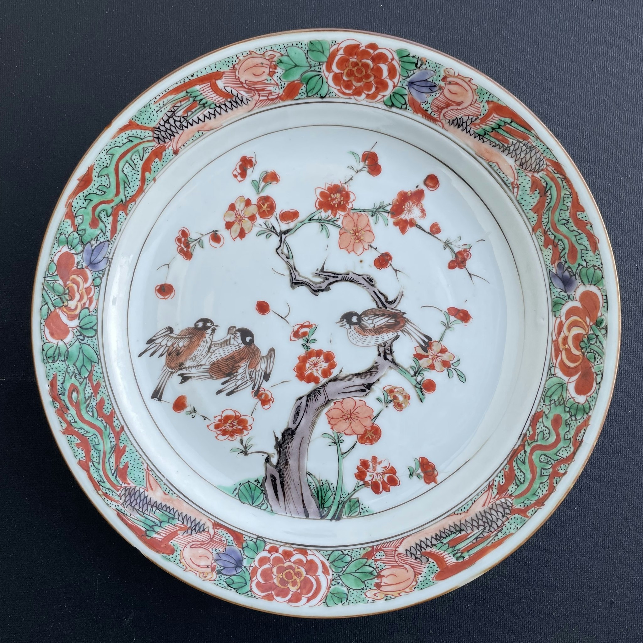 Chinese antique Wucai / Famille Verte Porcelain plate. Kangxi Period #1796