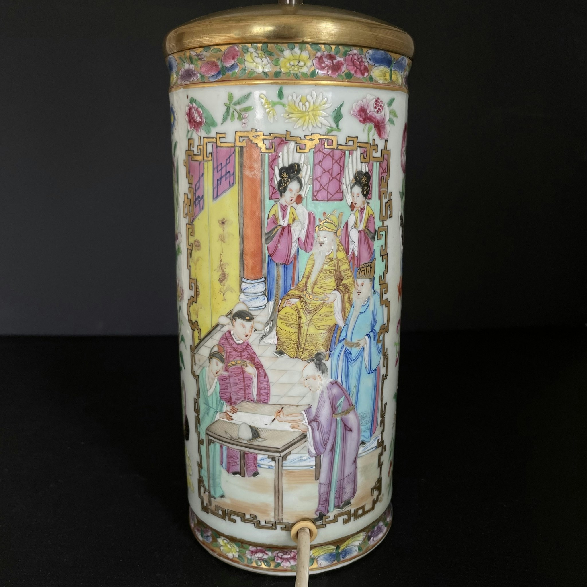 Chinese antique porcelain Vase/lamp rose mandarin, first half of 19th c #1816