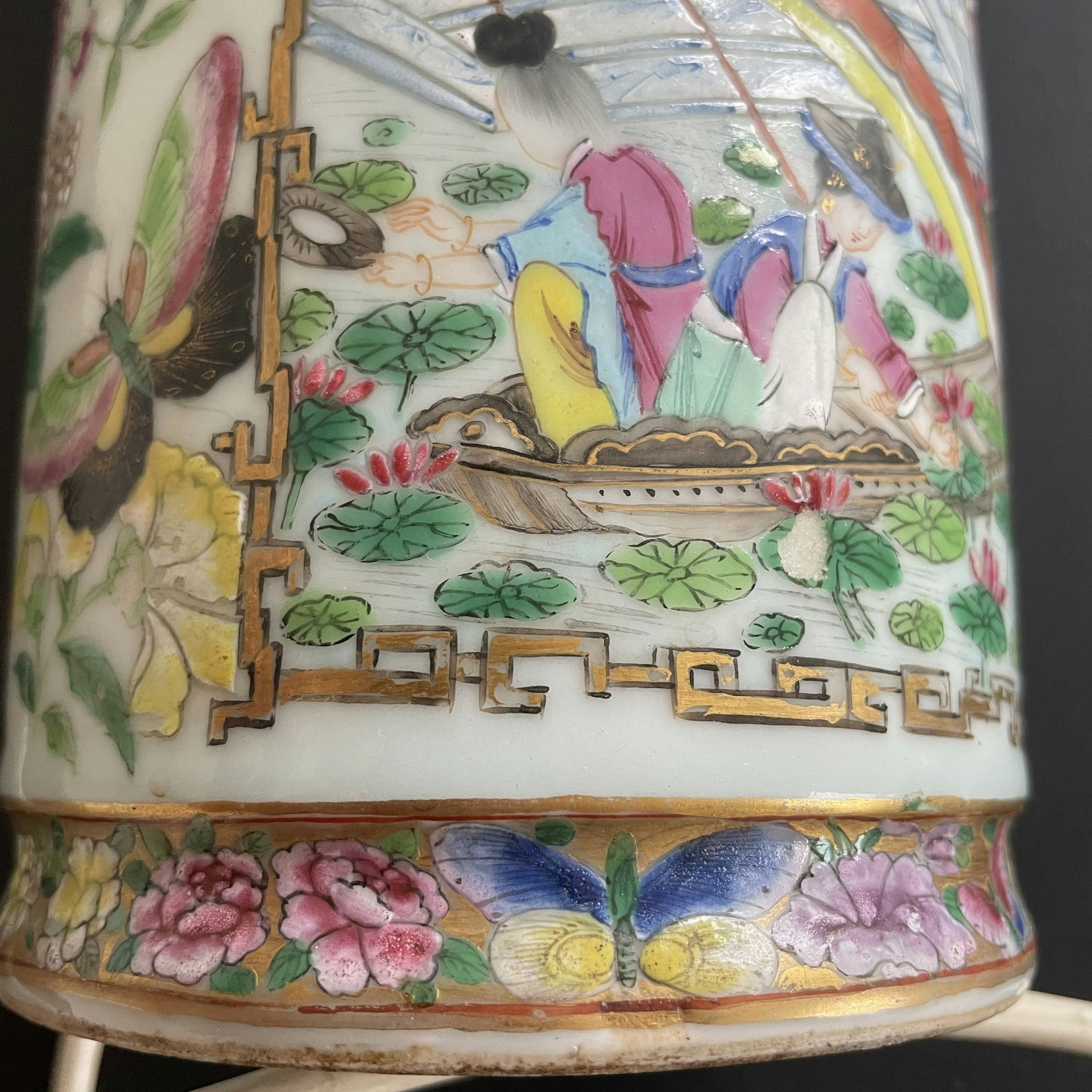 Chinese antique porcelain Vase/lamp rose mandarin, first half of 19th c #1815