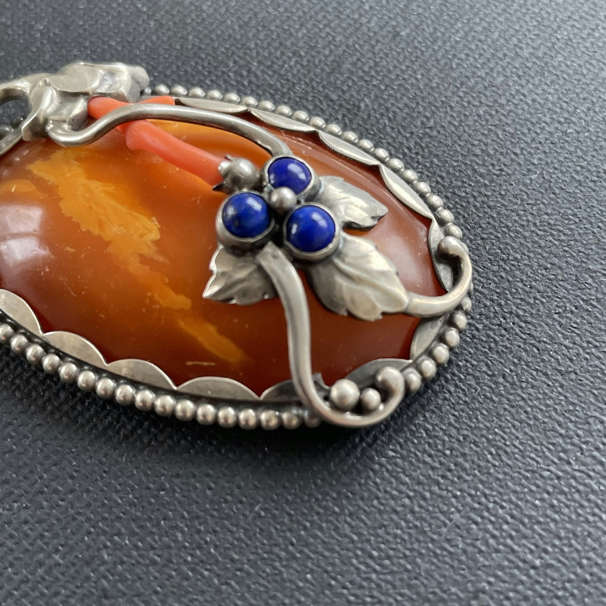 Natural Amber Antique Amber Pendant With Silver Egg Yolk Art Nouveau 1930 Sweden