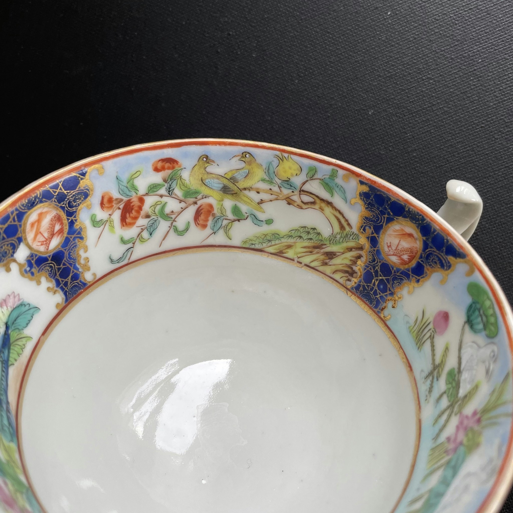 Chinese antique rose mandarin Tea Cup And Saucer, Qing Dynasty Mid 19th c #1831
