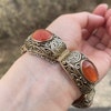 Chinese filigree handmade gilded sterling silver bracelet natural agate 53g 60's