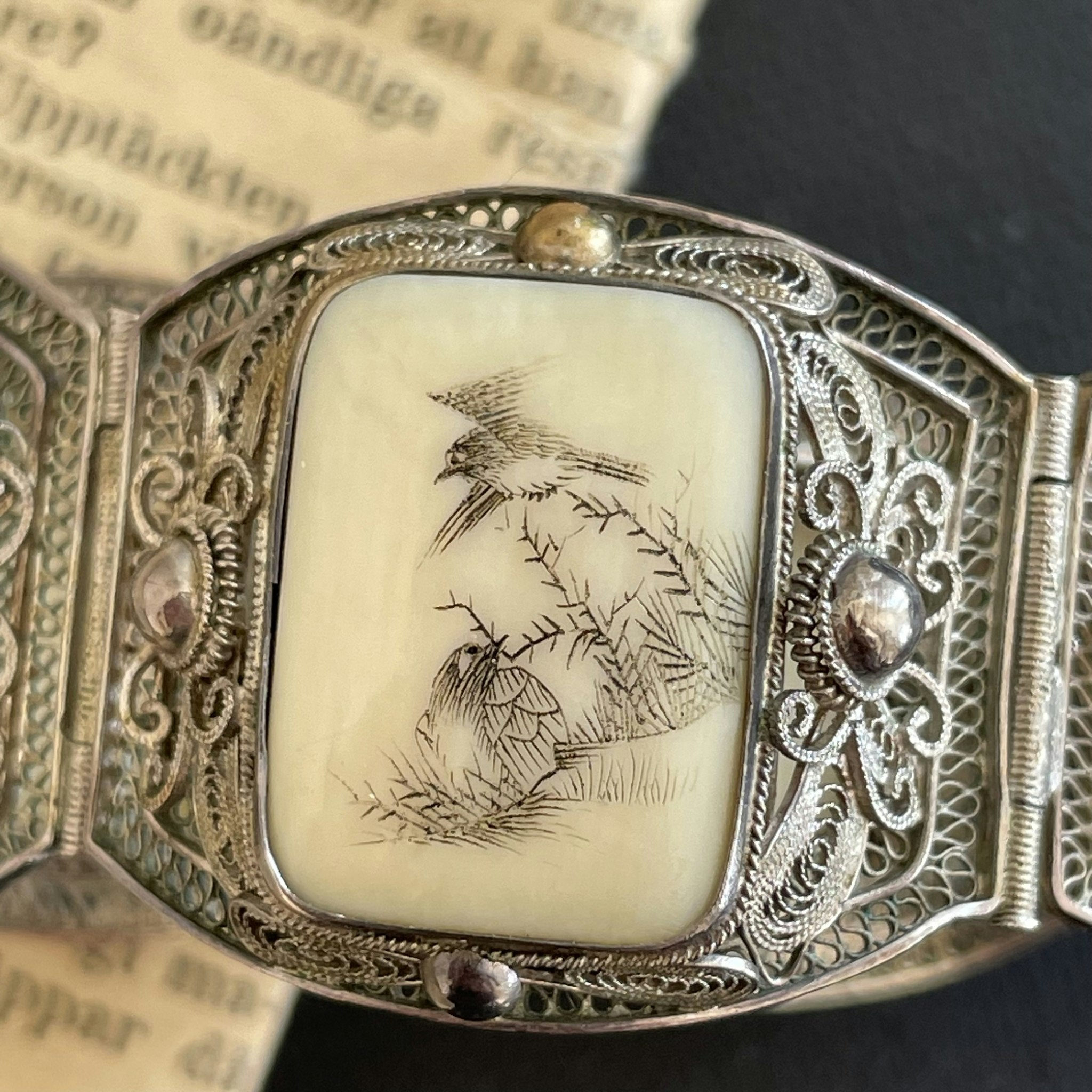 Chinese Antique handmade silver filigree bracelet with paintings republic period