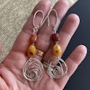 Unique design handmade sterling silver earrings with amber #1850