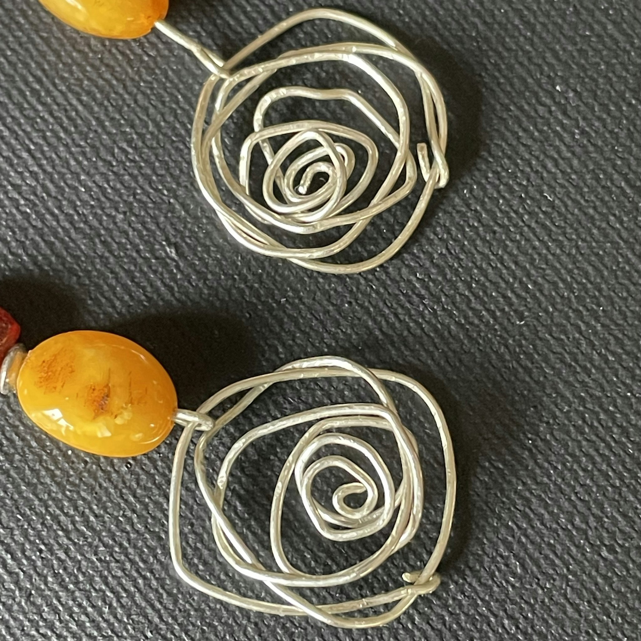Unique design handmade sterling silver earrings with amber #1850