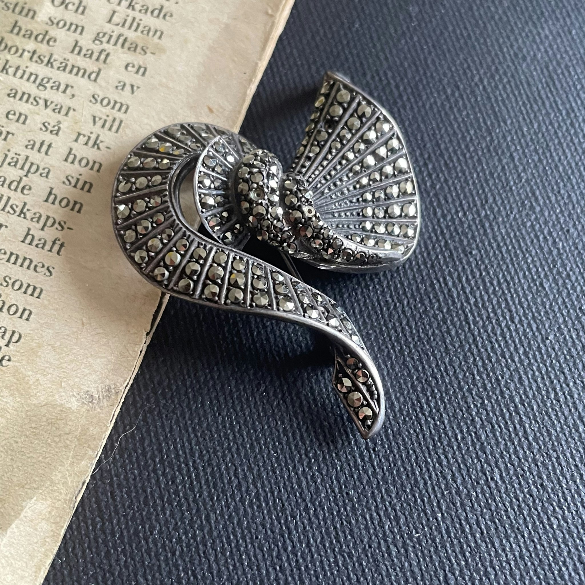 Vintage 830 silver brooch with marcasite stones 1950's #1852
