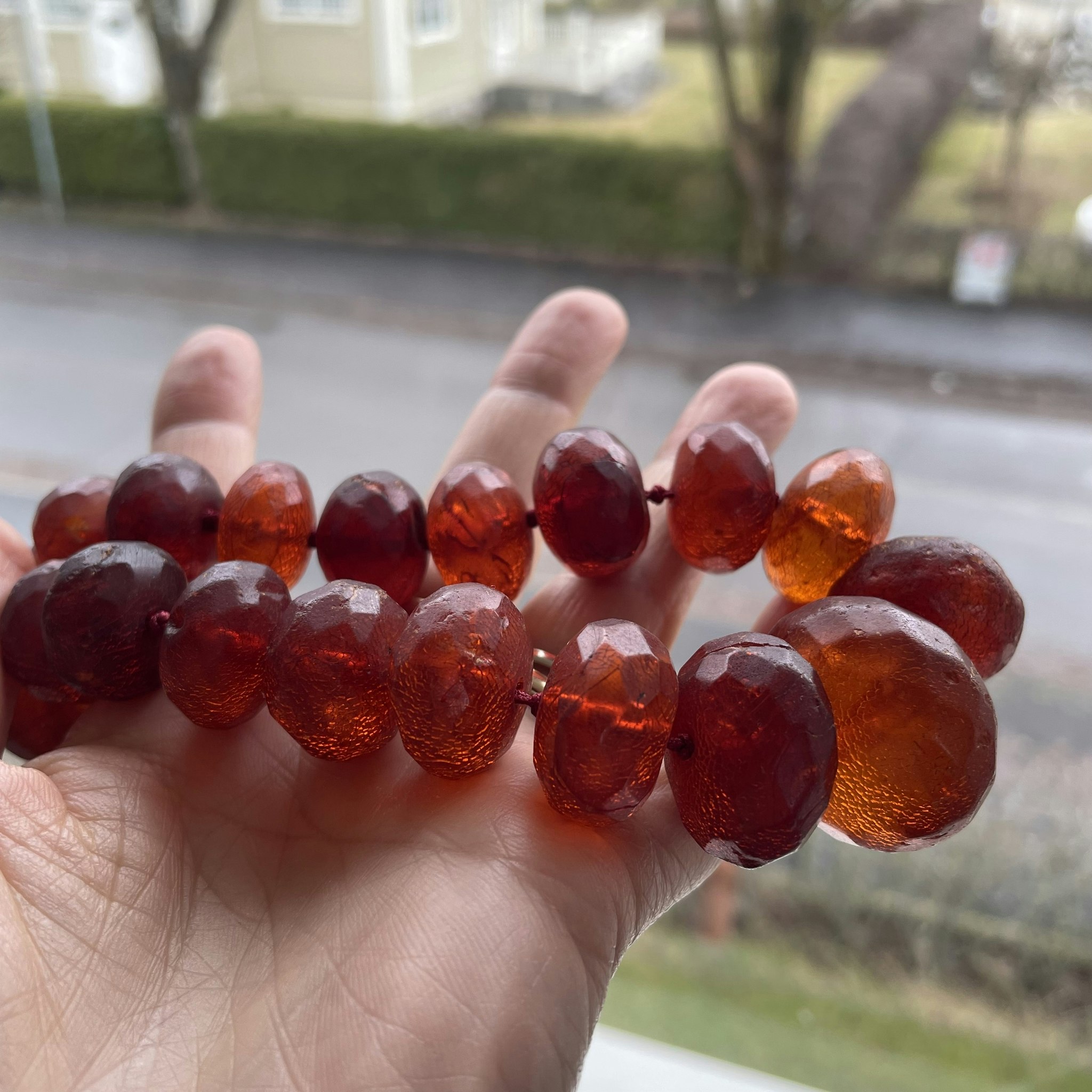ANTIQUE NATURAL AMBER FACETED BEAD NECKLACE HUGE 90g #1857