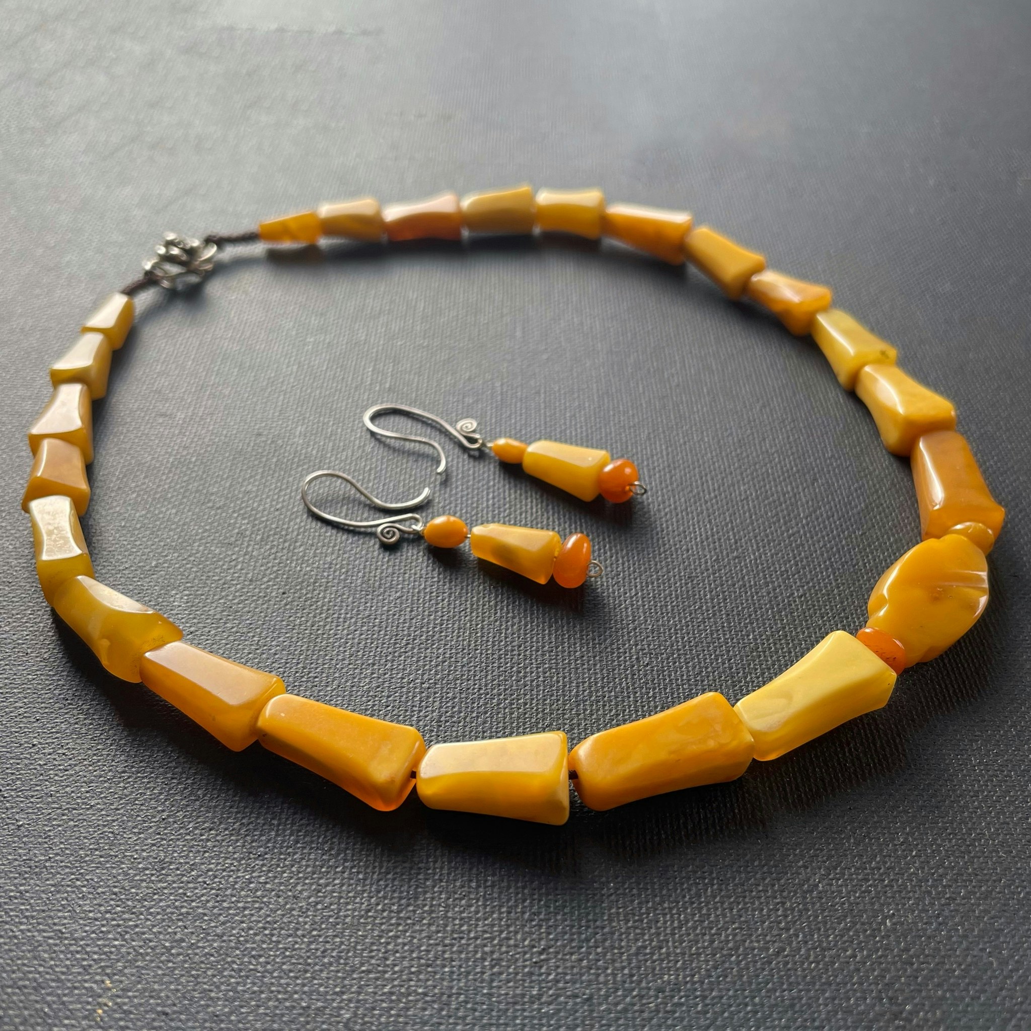 Unique Design Natural Amber Necklace and earrings Egg Yolk Butterscotch #1859