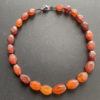 ANTIQUE NATURAL AMBER FACETED BEAD NECKLACE 46g #1861