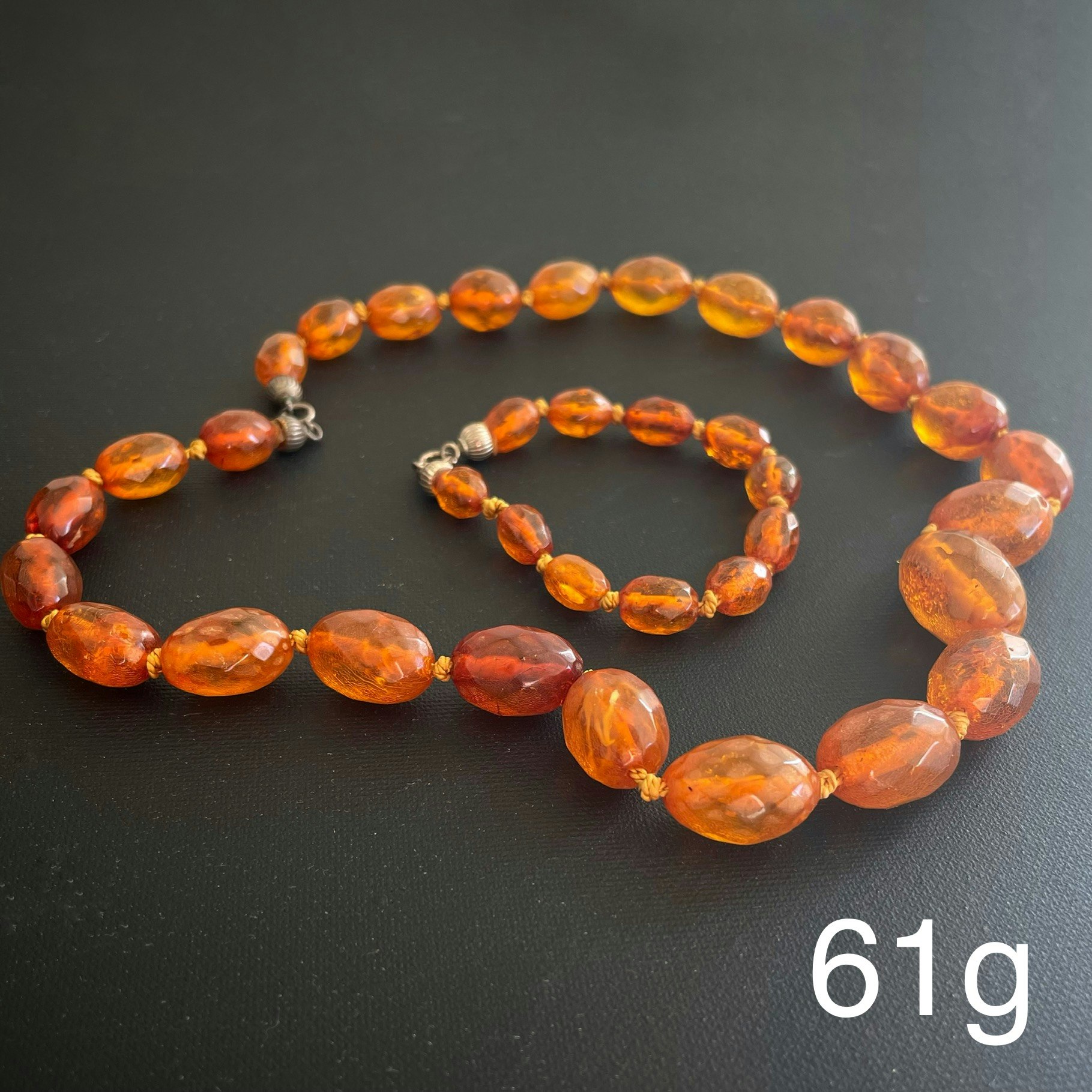 ANTIQUE NATURAL AMBER FACETED BEAD NECKLACE BRACELET FROM DENMARK 1950s #1866