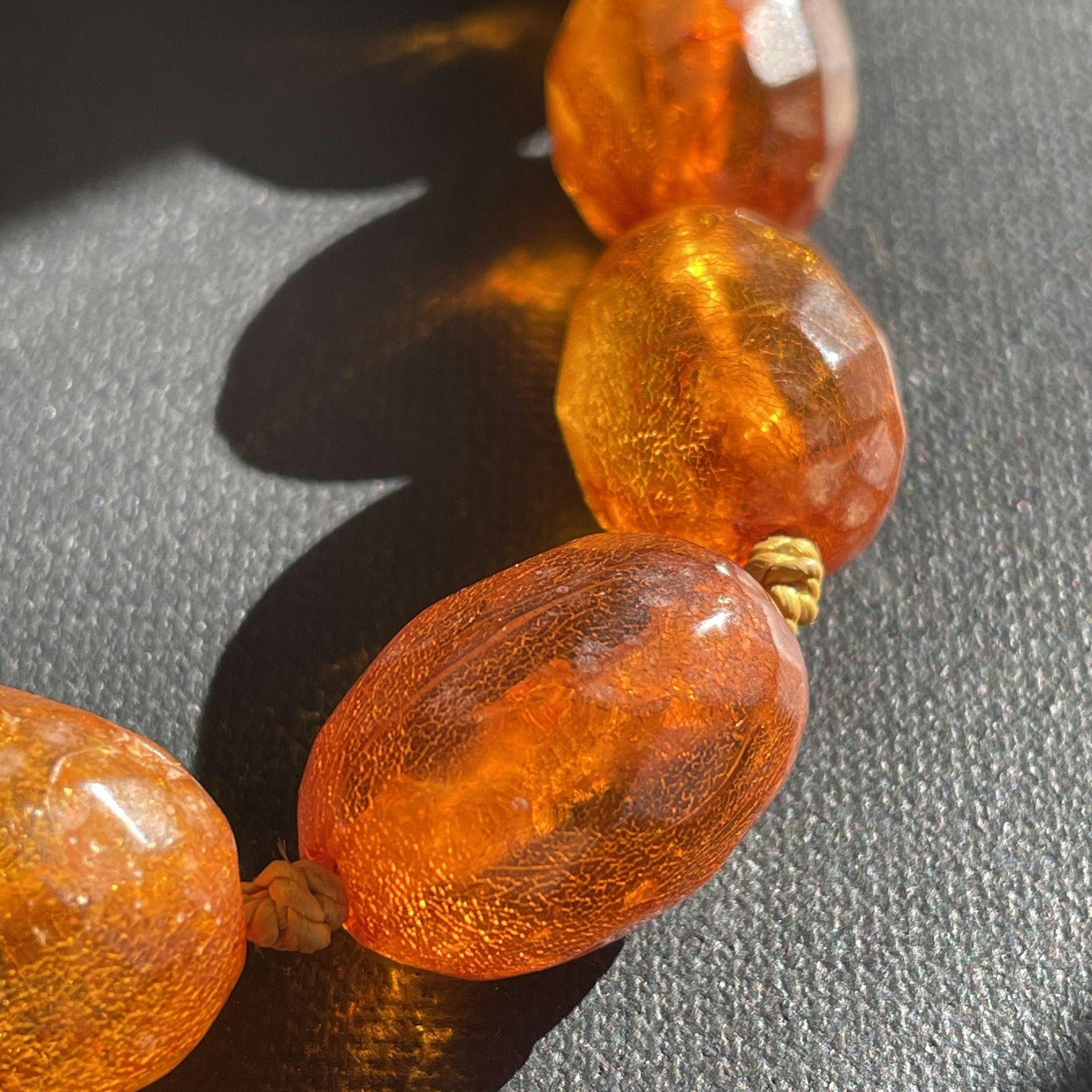 ANTIQUE NATURAL AMBER FACETED BEAD NECKLACE BRACELET FROM DENMARK 1950s #1866