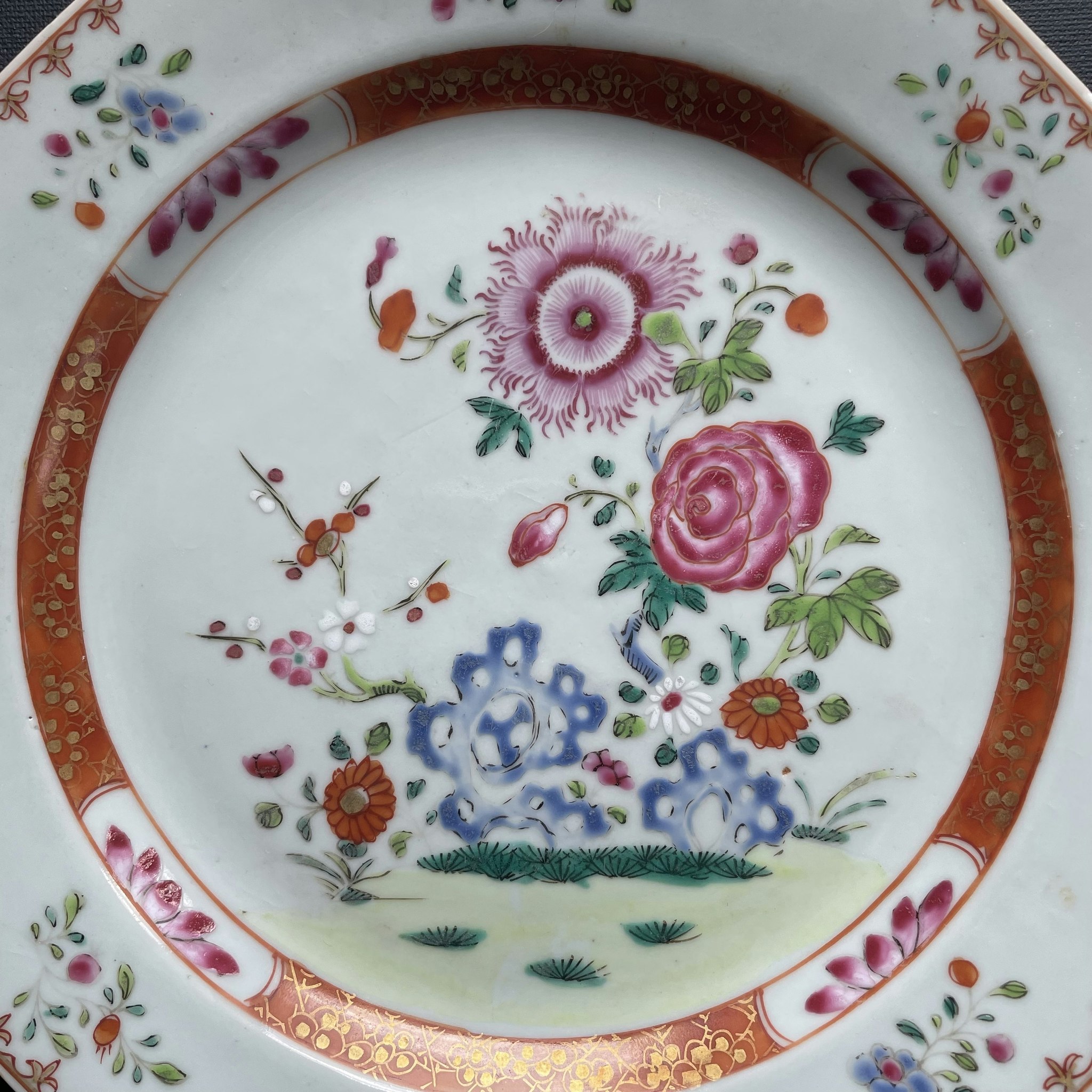 Chinese antique porcelain famille rose plate, Qianlong, 18th c #1917