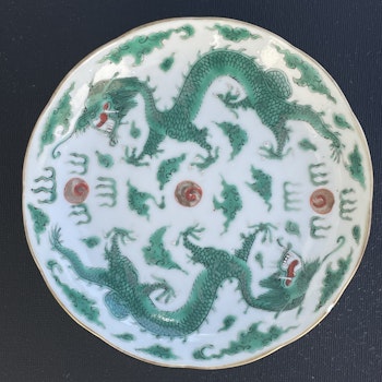 Chinese antique saucer dish with double dragons, Daoguang Mark & Period #1975