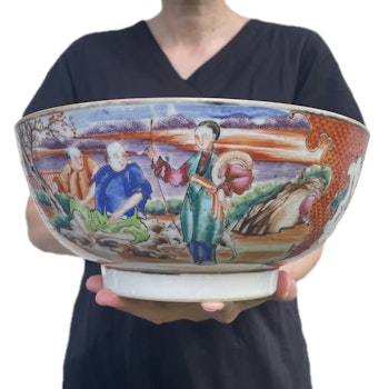 Chinese Antique rose mandarin punch bowl 18th century Qianlong #2027