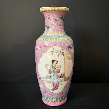 Chinese vintage famille rose vase "The Romance of the West Chamber 西厢记 - 红娘传书 " 1950-1970's #2092