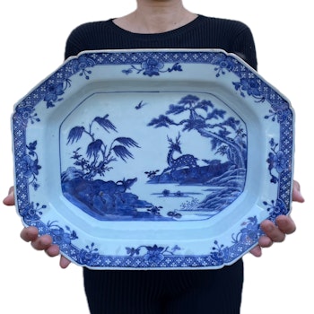 Chinese Antique deep porcelain platter decorated in underglazed blue and white, 18th c #2082