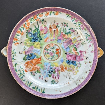 Chinese antique rose mandarin warming plate, 19th century 十二花神 #2182