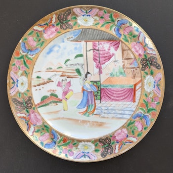 Chinese Antique Rose Mandarin Porcelain Plate, 19th c #2281