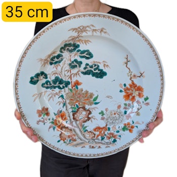 Chinese Antique Charger, Three Friends of Winter 岁寒三友 18th C Yongzheng / Qianlong period #2593