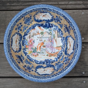 Chinese Antique China Trade washup basin with mandarin decoration, Qianlong 18th c #2595