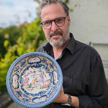 Chinese Antique China Trade washup basin with mandarin decoration, Qianlong 18th c #2595