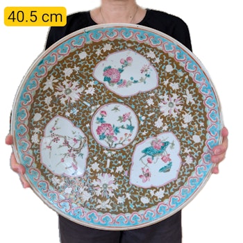 Chinese antique famille rose charger Four seasons flower, Tongzhi / Guangxu period , Late Qing #2596