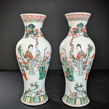 Chinese Antique wucai mirror pair vases,  Late Qing Kangxi revival style, 19th century #2601, 2602