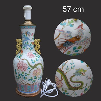 Chinese Antique Double Dragon, Double Phoenix hatstand / lampfoot, Late Qing Dynasty #2603