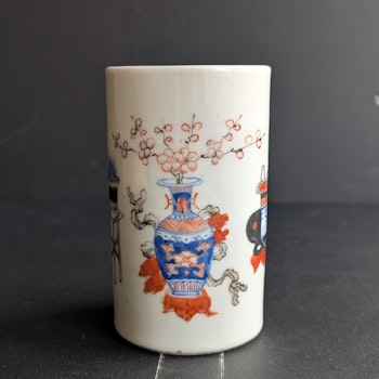 Chinese antique brush pot decorated with antique objects, Late Qing Dynasty / republic #2612
