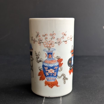 Chinese antique brush pot decorated with antique objects, Late Qing Dynasty / republic #2612