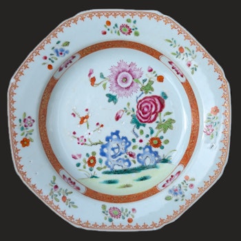 Chinese Antique deep Famille Rose plate 18th c #2626