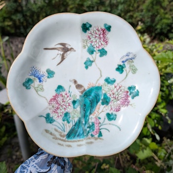 Chinese Antique famille rose Altar Bowl / Tazza, Late Qing #2639
