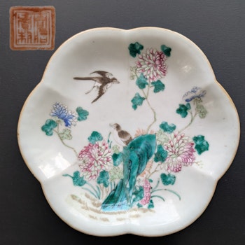 Chinese Antique famille rose Altar Bowl / Tazza, Late Qing #2639