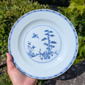 Chinese antique blue and white porcelain plate, Qianlong, 18th c #2655 松鹤延年