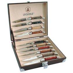 Laguiole folding bbq knives 10pack in different colors incl. bag